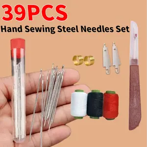 39PCS Big Eye Steel Needles Set - Long & Thin Handmade Quilting & Sewing Needles Kit for DIY Sewing Projects