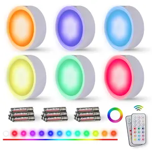 #JumpstartSale EverBrite Puck Lights, Battery Operated Lights, with Remote Control, Under Cabinet Lighting Wireless, Dimmable Closet Lights with Timer, Battery Included (6-Pack)