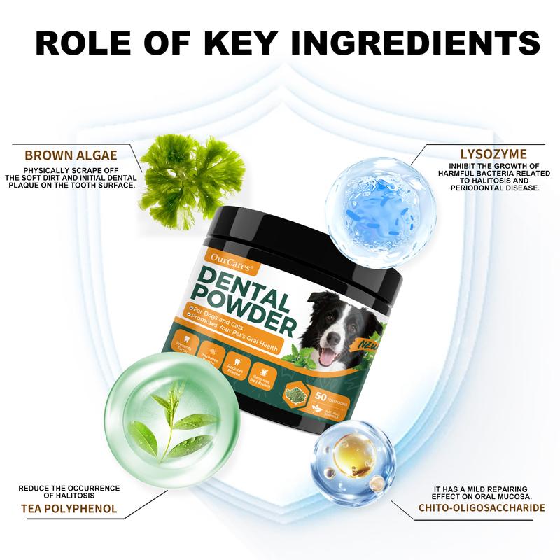 OurCares  Dog Teeth Cleaning Powder (Peppermint Flavor) – 150g | With Lysozyme, Probiotics & Activated Charcoal, Fights Plaque & Freshens Breath