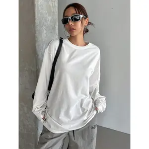 Women Basic Long Sleeve Loose O-neck T-shirt Autumn Winter Solid Color Tee Top Streetwear
