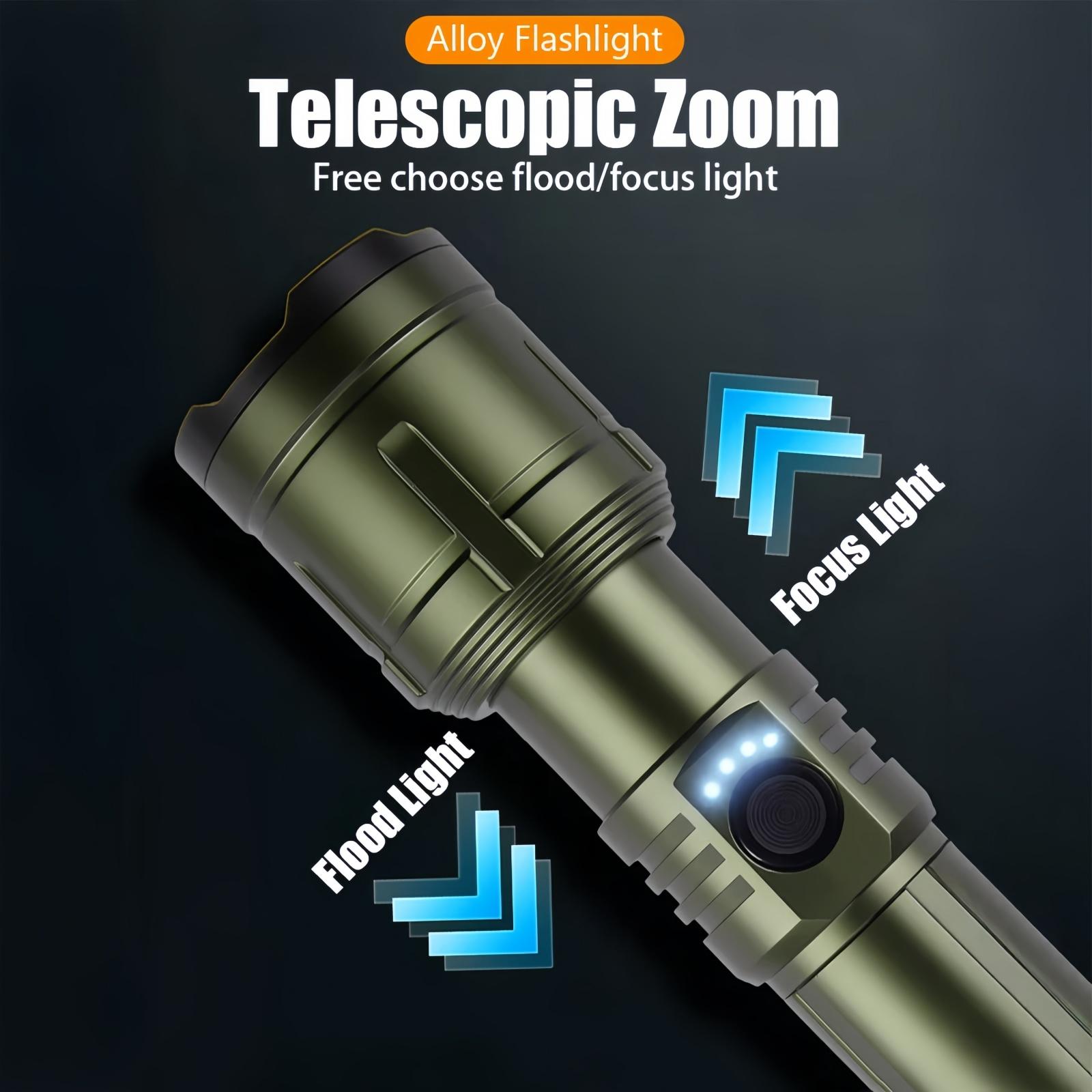 High-Lumen Pocket LED Flashlight – Aircraft-Grade Aluminum, IPX6 Waterproof, Zoomable Focus Beam, 5 Modes Rechargeable Tactical Light for Fishing, Camping & Emergency