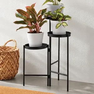 Elegant 3-Tier Black Metal Plant Stand for Indoor & Outdoor Decor