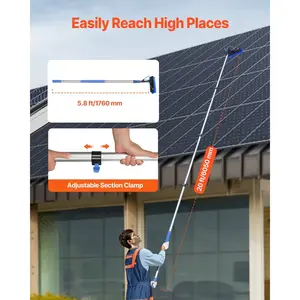 VEVOR Solar Panel Cleaning Kit, 20 ft, Water Fed Pole Kit with Cleaning Brush, Soap Dispenser, Extendable Aluminum Telescopic Pole, 180 Rotatable Brush Head, for Roof Mounted Solar Panels, Windows