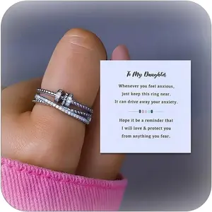Daughter Gifts from Mom Fidget Ring Women Gifts for Christmas Anxiety Rings for Women Mother Daughter Rings Adjustable Open Multi-layered Spinner Rings Stocking Stuffers
