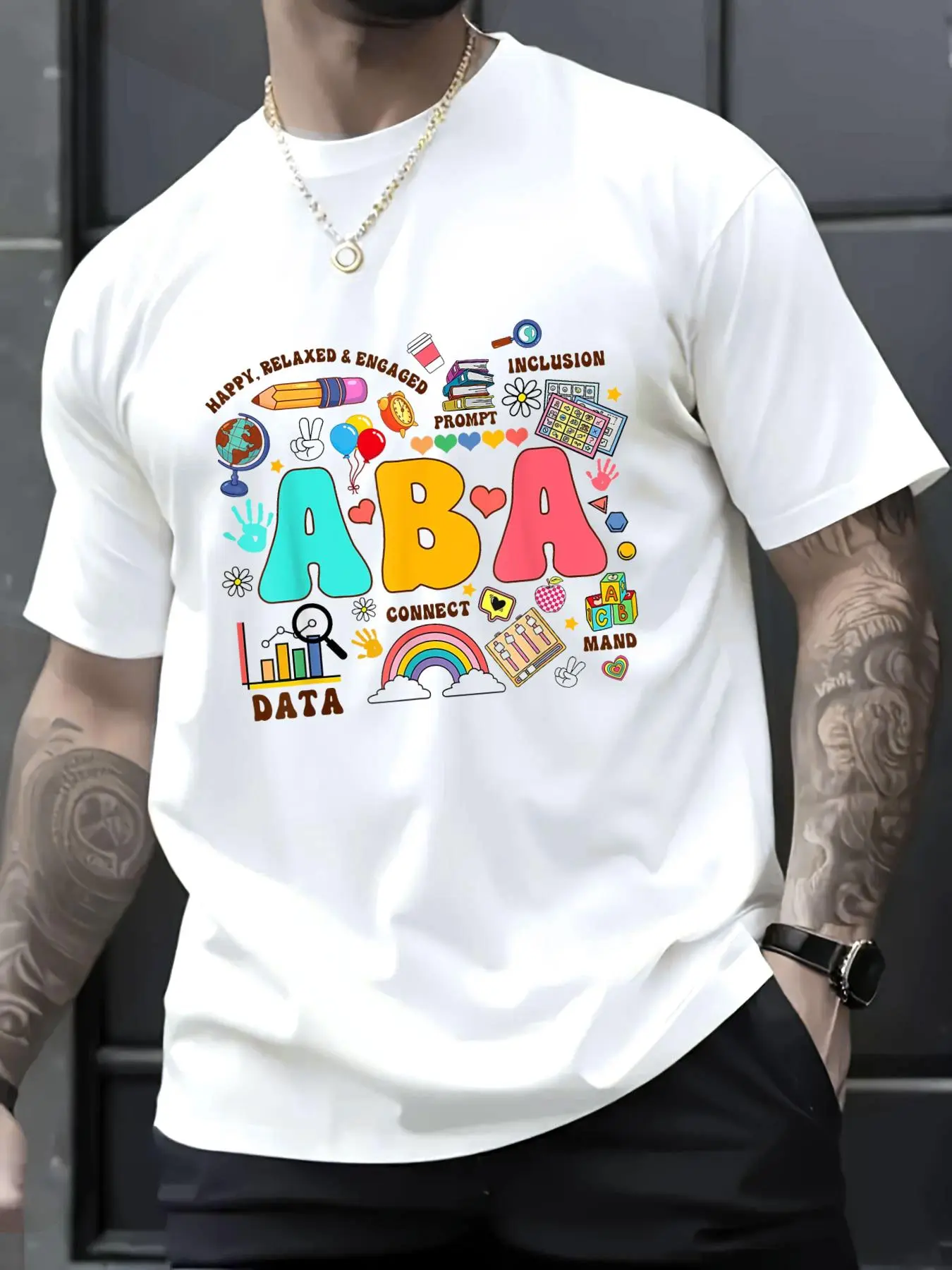 100% Cotton Unisex ABA Behavior Analyst SPED Teacher Awareness Inclusion T-Shirt, Men's Women's Shirt Top, Short Sleeve Tops Crewneck Tshirt