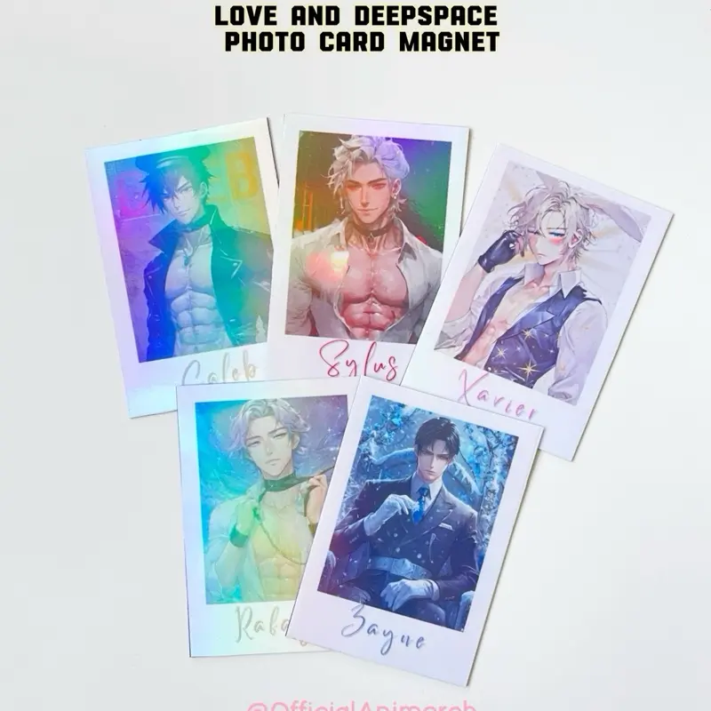 Love and Deepspace Holographic Fridge Magnet Set (5pcs) | Clear Photocard Fan Art of Zayne, Rafayel, Caleb, Sylus, Xavier