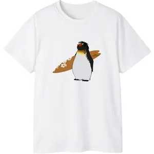 Surf’s Up Penguin T-Shirt, Funny Summer Beach Graphic Tee, Cute Surfboard Animal Shirt for Men and Women, Chill Cartoon Penguin Trendy Shirt For The Beach, Casual Streetwear Unisex Top