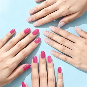 Clean Girl Semi Cured Gel Nail Strips 20+6 PCS with Top Coat Pen | Hot Pink & Nude Beige | Includes 6 Trial Strips to Try | 5-Min UV Cure (UV Lamp Req) | OAUEE