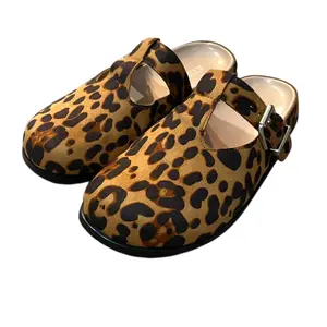 Women's Faux Suede Mules with Buckle Strap and Platform - Leopard Print Casual Clogs - Walking Shoes, Footwear