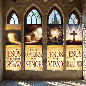 4 Pcs Religious Banners, Polyester Material Jesus Easter hanging banners with christian resurrection pattern ideal for religious holiday decoration suitable for church and home wall adornment to enhance spiritual atmosphere