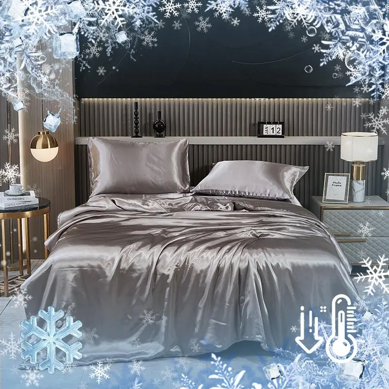 Solid Color Satin Cooling Quilt, Lightweight Breathable Smooth Soft Bedding, Comfortable Bedding for Hot Sleepers and Night Sweaters, Silky Satin Bedding