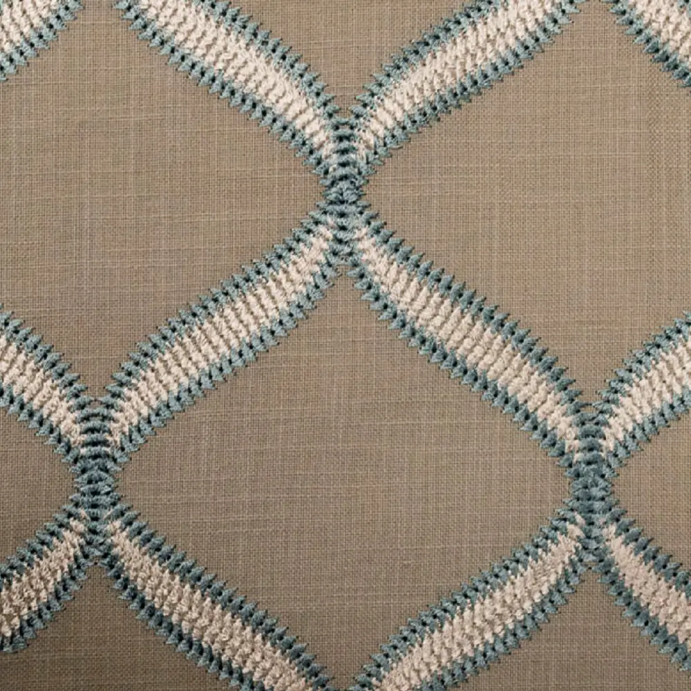 Rio Taupe Blue Embroidered Fabric by the Yard | Polyester 56″