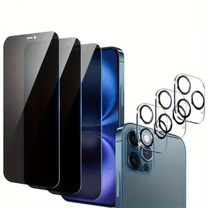 6-in-1 iPhone Screen & Camera Protector Bundle (3 Privacy + 3 Lens) Tempered Glass for iPhone 11/12/13/14/15/16/Plus/Pro/Pro Max - Scratch-Resistant, Impact Protection, Anti-Spy, HD Clarity, iPhone Glass Protector, Smartphone Safety