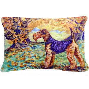 212 MAIN Autumn Airedale Terrier Polyester Decorative Pillow - Fade Resistant, Bedroom Decorative Accessories, Indoor/Outdoor Cushion for Textiles & Soft Furnishings