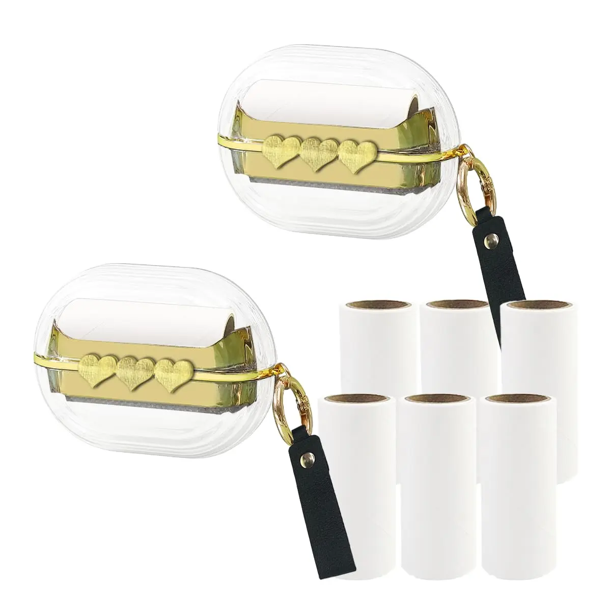 Pet Grooming Mini Portable Travel Lint Rollers (Set of 2 with Replacement Rollers, 8-Pack) for Office, Transparent, Bedding, Car Interiors, Clothing Hair Removal