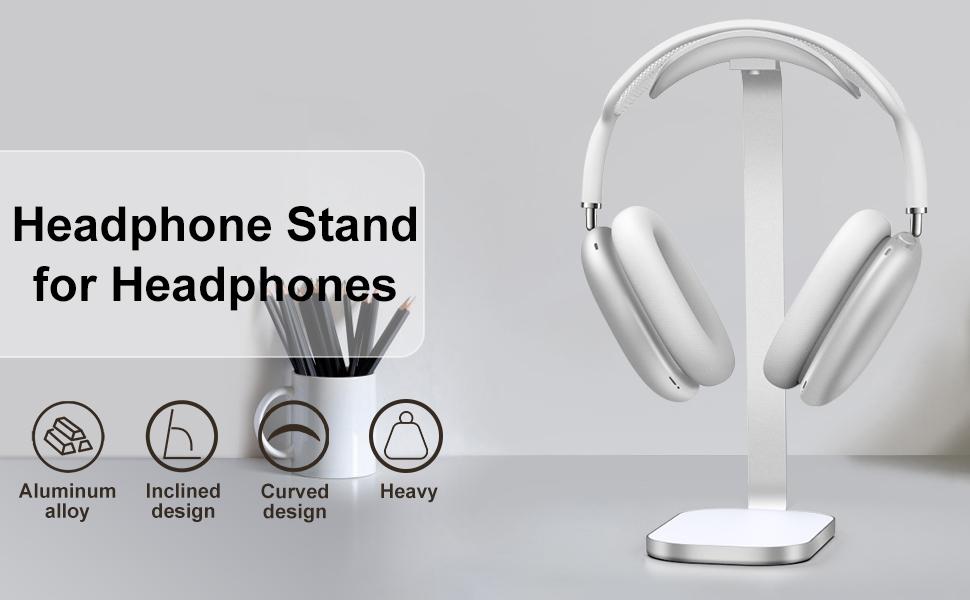 Headphone Stand for AirPods Max, Headset Holder with Aluminum Supporting Rod, Heavy Base Desk Stand Headphones Support Accessory for All Headphones