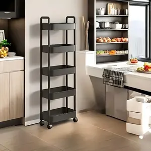 5 Layer Mesh Utility Cart Storage Rack with Locking Wheels, Ideal for Living Room Kitchen Office, Durable & Space-Saving Design, Durable Sturdy Rack