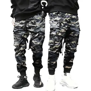 Men's Camouflage Cargo Pants with Drawstring Closure Tape Decoration High Street Style Trousers