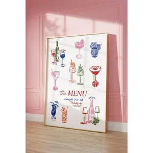 Cocktail Dinner Party Poster, Funky Wine and Martini Wall Art | Apartment Decor