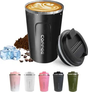 Travel coffee mugs leak-proof, reusable coffee cups with lids, stainless steel vacuum thermos coffee tumblers, thermal insulation cups for men and women keep hot & cold drinks(2nd-Black, 12OZ)