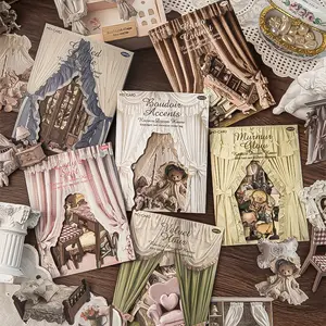 3-Pack Rococo Sweet Dream House Series Leather Paper Hard Card Decorative Sticker Pack, Creative Hand Account Material Scrapbooking DIY Scrapbook Album Phone Case Diary Calendar Greeting Cards