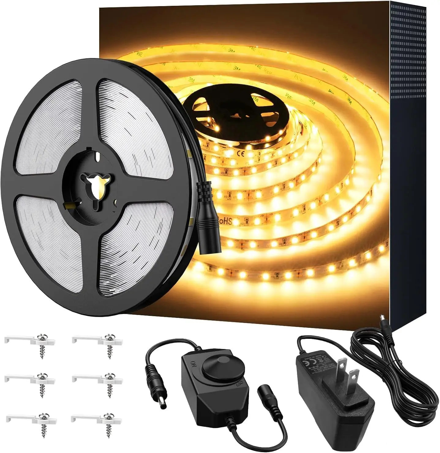 Warm LED Strip Lights,16.4ft Dimmable Strip Lighting,3000K 5m 12v Tape Light, 2835 LEDs Flexible Warm White Rope Light for Home,Kitchen,Under Cabinet,Bedroom, Christmas Decor, Non-Waterproof