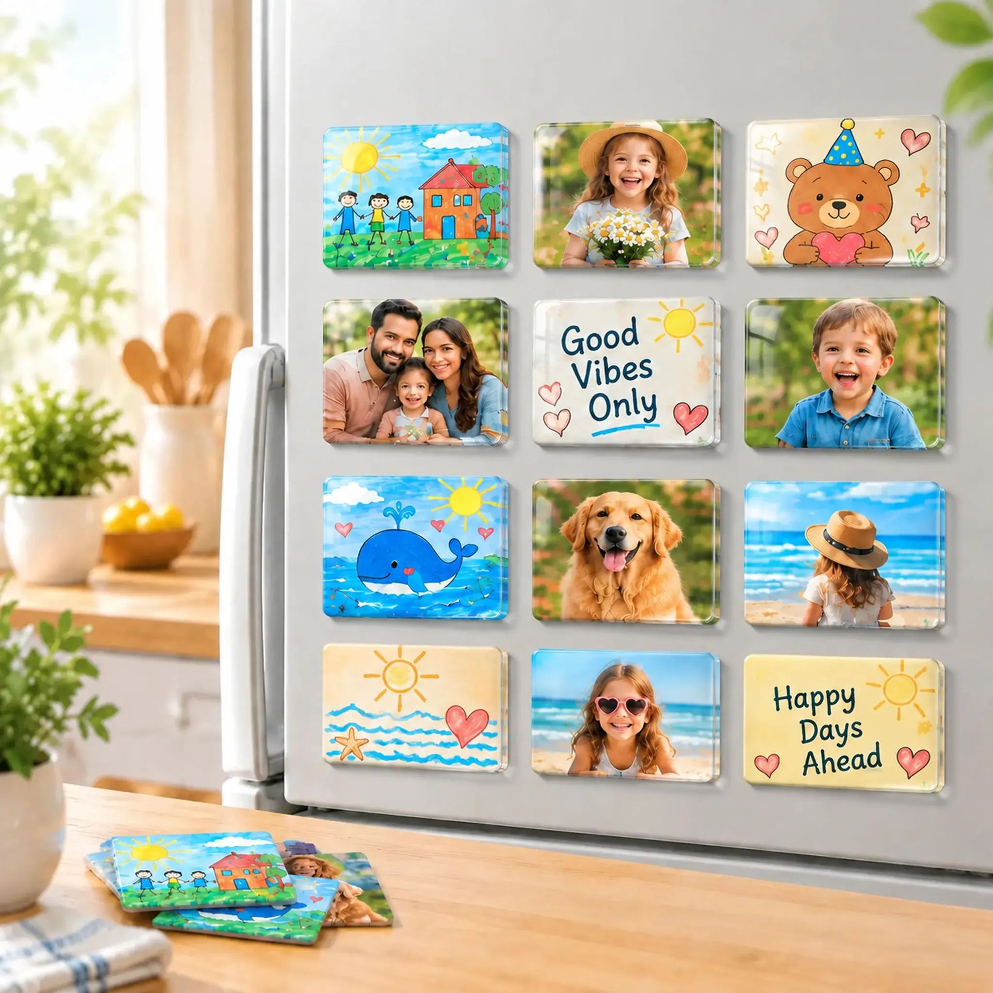 Transparent Acrylic Square Magnetic DIY Frames with Magnetic Backing - Refrigerator Magnets for Artwork Display, Kitchen Decor Crafts, Family Gifts