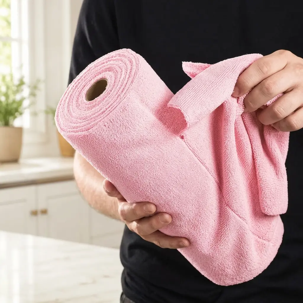 1 Roll of 30-Piece Reusable Cleaning Cloth Roll, Pink Microfiber Cleaning Wipes, Hand-Tear Washable Towels for Kitchen, Car, Home & Household Cleaning