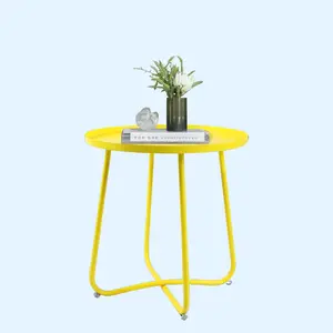 ACEHOME Outdoor Side Tables,Round Modern Home Decor Coffee Tea Side Table,Small Metal Sofa Side Snack Side Table, Simple Style Table for Living Room Bedroom and Garden Balcony Yard Porch Patio(Yellow) On-Site