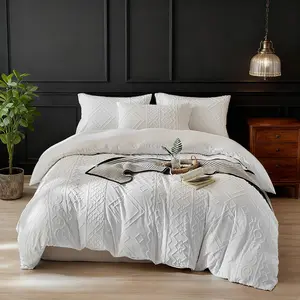 Enhance your bedding experience! Luxurious white quilt set 2/3 set (1 quilt + 1/2 pillowcase), with a checkered pattern, soft fabric, suitable for all seasons, and available in nine sizes to choose from.