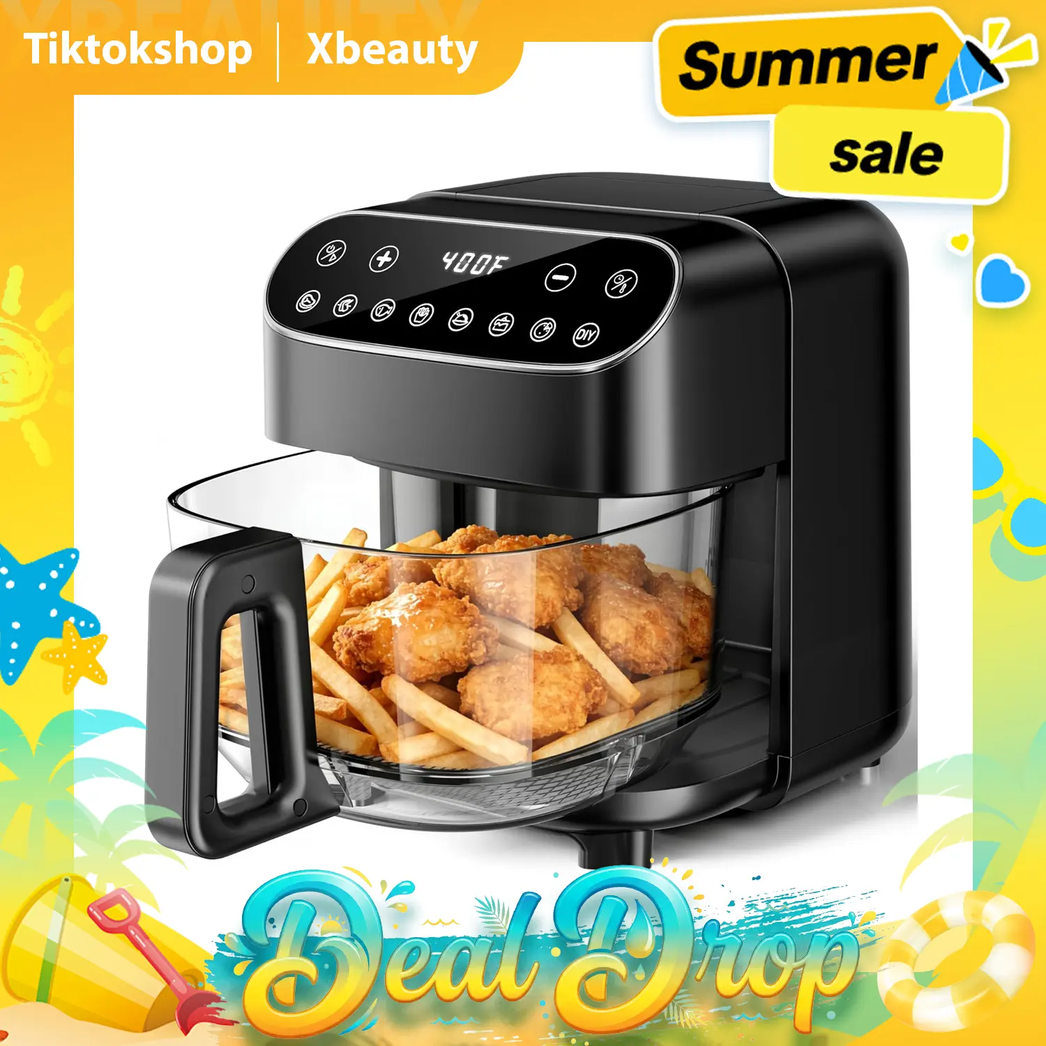 Air Fryer, 4.5QT Glass Air Fryer PFAS Free & Dishwasher-Safe Basket, 8 Preset Touchscreen, 360° View Cooking, for Healthy Meals in Minutes - Black summerwins,summerwins,home essentials