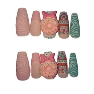 Pink Christmas candy gingerbread Press Ons - Assorted Designs with Bows in Various Colors and Patterns