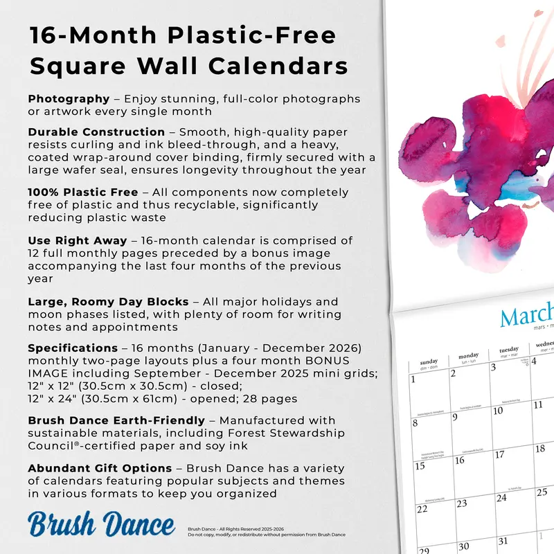 All About Attitude | 2026 12 x 24 Inch (Hanging) Monthly Square Wall Calendar | Featuring the Artwork of Renee Locks | Plastic-Free | Brush Dance | Art Paintings Inspiration Motivation 5