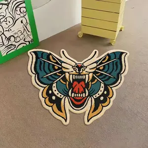 Halloween Butterfly Skull Door Mat, Abstract Face Butterfly Decor Rug, Soft Bedroom Living Room Carpet, Gold Gothic Dark Holiday Gift, Floor Mat, Butterfly Area Rug
