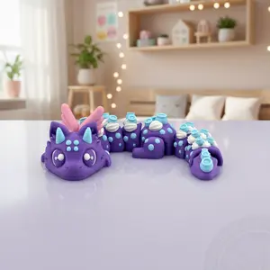 Blueberry Cake Dragon Flexi Figurine, 3D Printed Articulated Fantasy Fidget Toy, Cute Kawaii Dragon Lover Gift, Pastel Dessert Themed Collectible, Whimsical Desk Decor