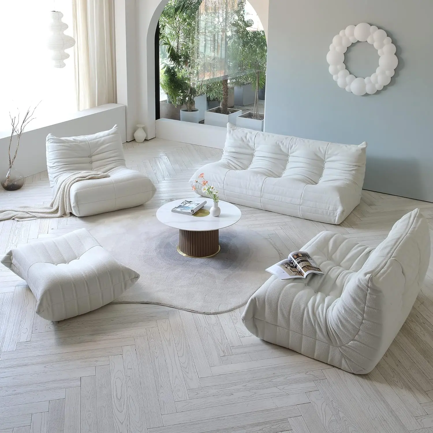 Modern Modular Lazy Fireside Togo Bean Bag Floor Sofa Velvet Full Foam Lazy Caterpillar, Ottoman, One-, Two-, & Three-Seater Options