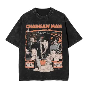 valentine shirts Casual Aki Metal Chainsaw Man  Vintage6 Washed T Shirt Men O-neck Short Sleeve Tops Denji Makima Aki Kobeni Cotton Summer Tops
