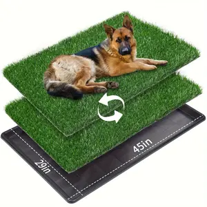 LOOBANI Luxury Dog Grass Patch 2-Pack Replacement Artificial Grass Large Washable Odor-Resistant Potty for Indoor Outdoor Use Portable Pet Training Turf with Tray System for Easy Cleanup Urine Pad Bathroom Supplies Puppy Liner Toilet