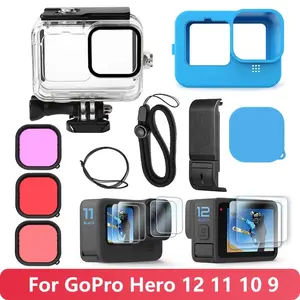 For GoPro Hero 13 12 11 10 9 Waterproof Housing Silicone Sleeve Case Screen Protectors Battery Side Cover Filter Accessories