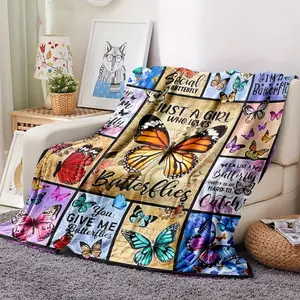 1Pc Butterfly Printed Blanket, Throw Blanket, Warm Cozy Soft Blanket For Couch Bed Sofa Office Camping