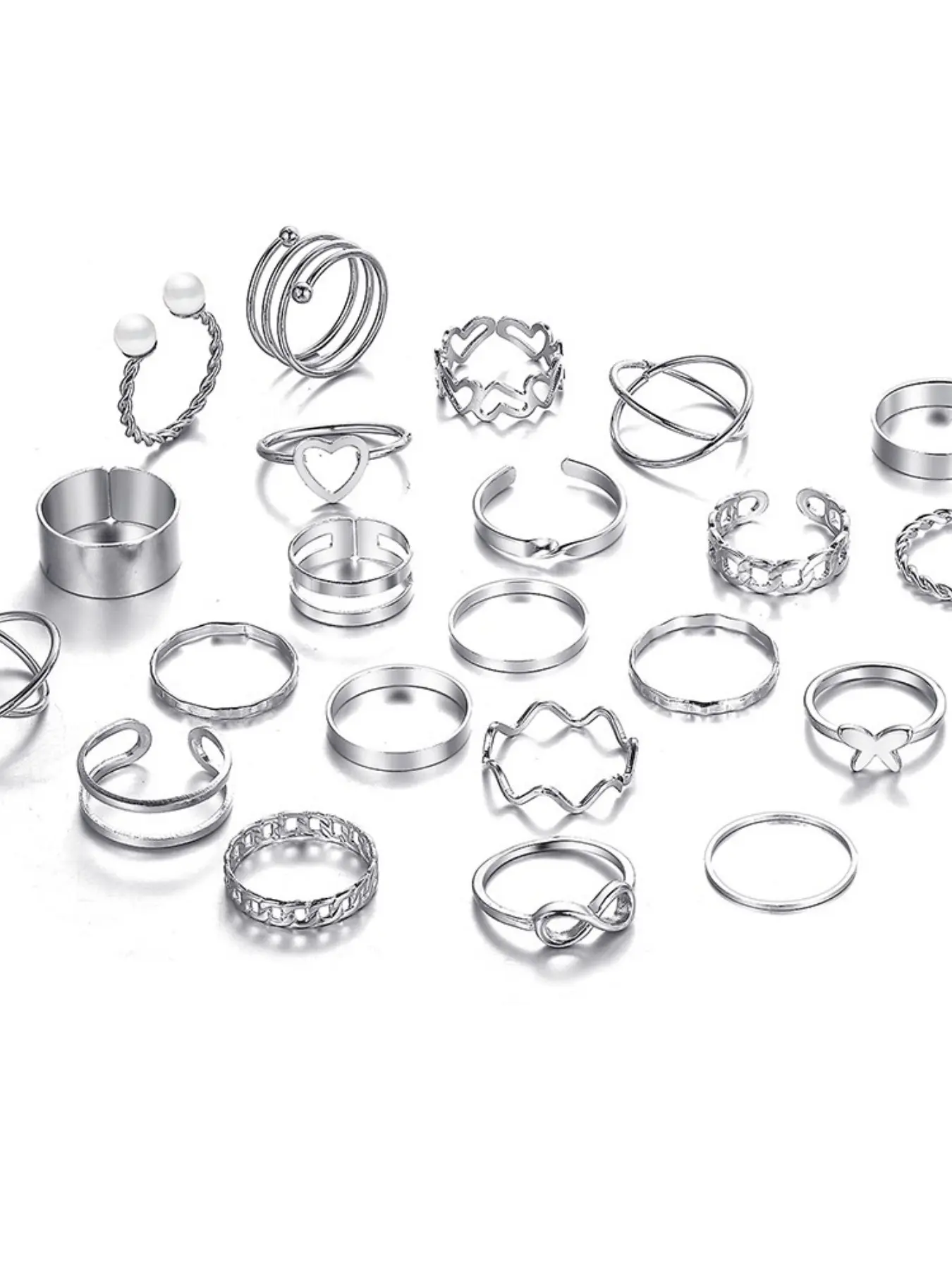 Women's 22pcs Knuckle Ring Set, Silver & Stainless Steel Midi Rings, Stackable Finger Rings, Adjustable Open Design, Casual Style Jewelry
