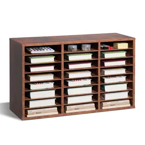 VEVOR Wooden Literature Organizer 24 Compartments Removable Shelves Dark Brown