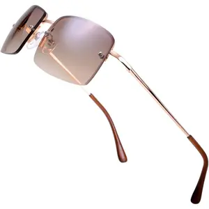 Minimalist Small Rectangular Sunglasses Clear Eyewear Spring Hinge -  Box Package (301-, Gradient Brown, 57)