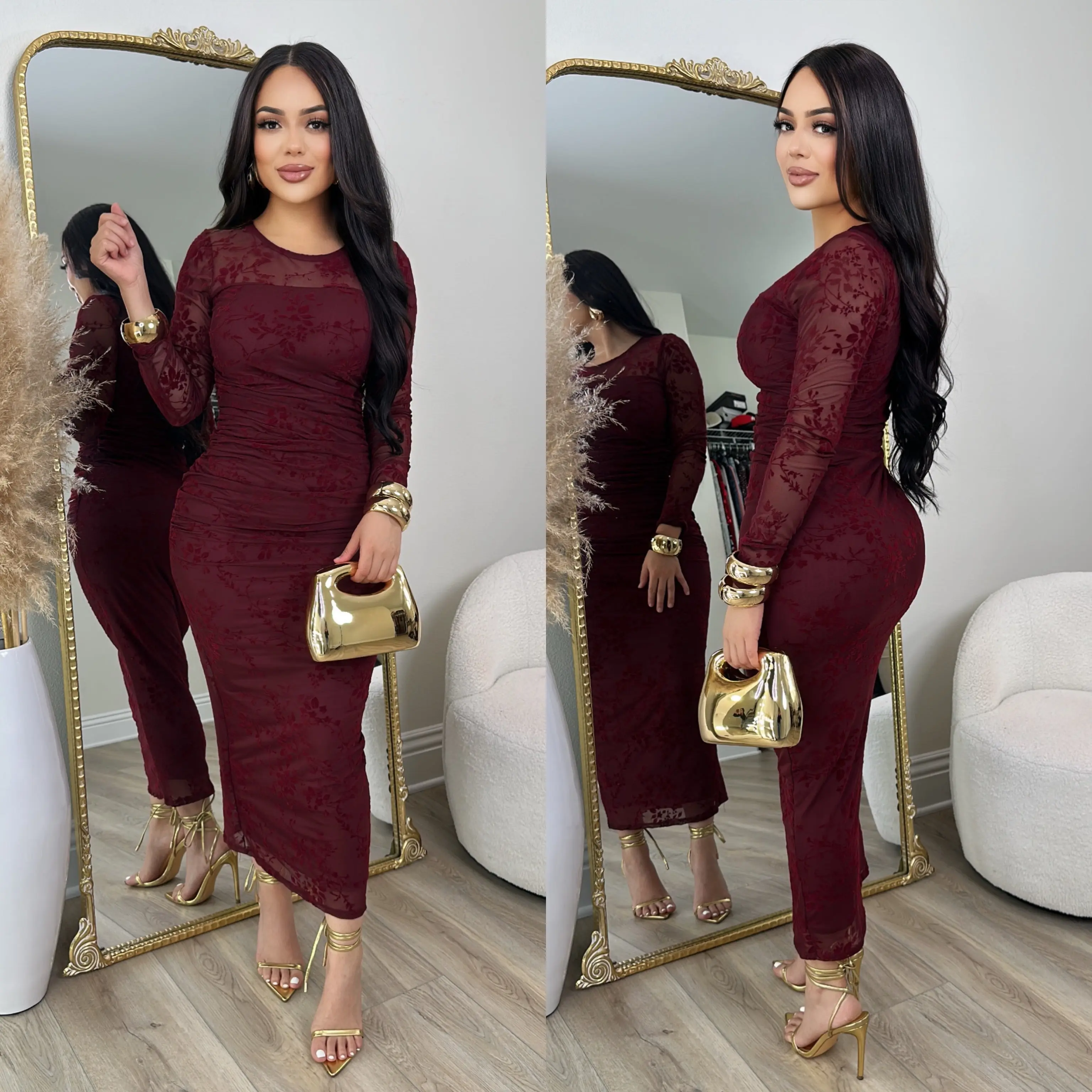 Brenda Mesh Dress (Burgundy)