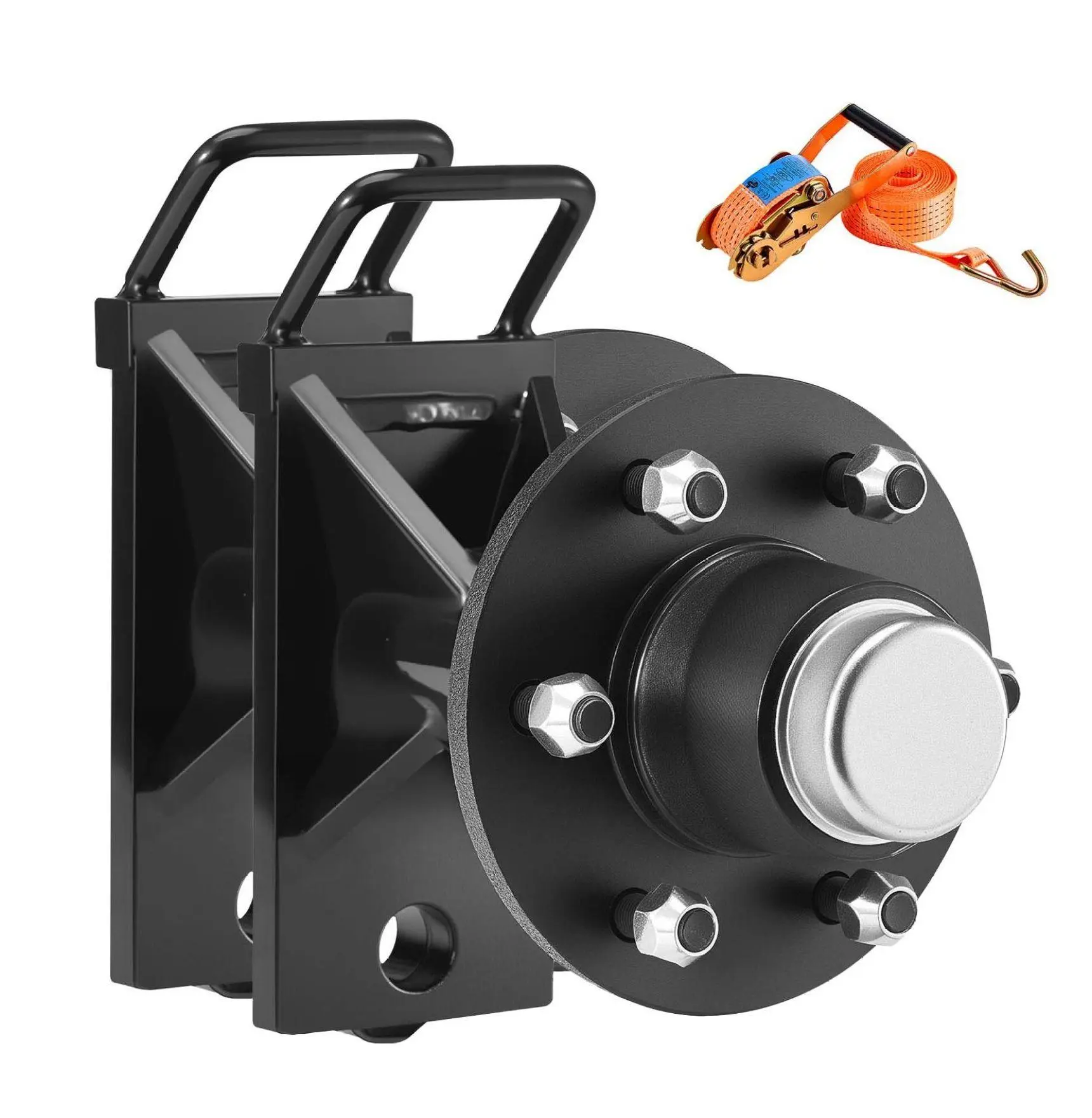Shipping Container Wheels 6-Lug Kit - Heavy Duty Axle for 20-40 ft Containers - Ratchet Tie Down - Warehouse, Dock, Construction - Black Default