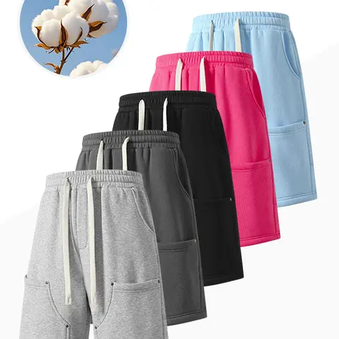 Men's Solid-Color Casual Shorts - Lightweight, Breathable, Comfortable with Pockets, Belt, Hem - Men's Activewear, Sports Clothes, Streetwear Bottoms