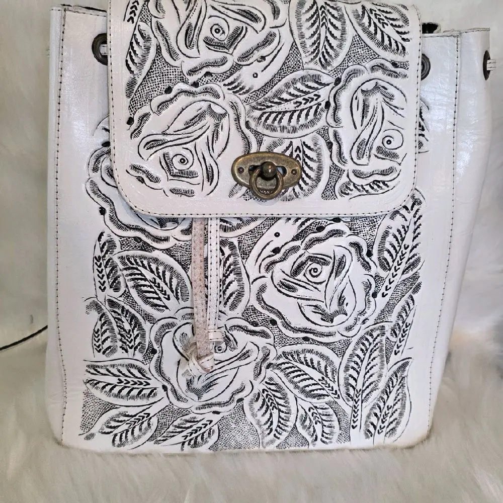 Leather Fashion Backpack Hand tooled Roses Design