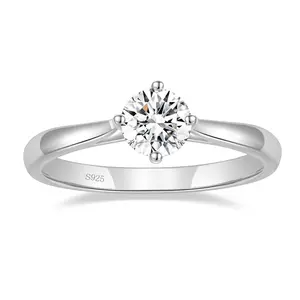 1CT Round Moissanite Halo Ring 6.5mm S925 Silver D Color VVS1 Engagement Wedding Promise Ring for Women queen ring