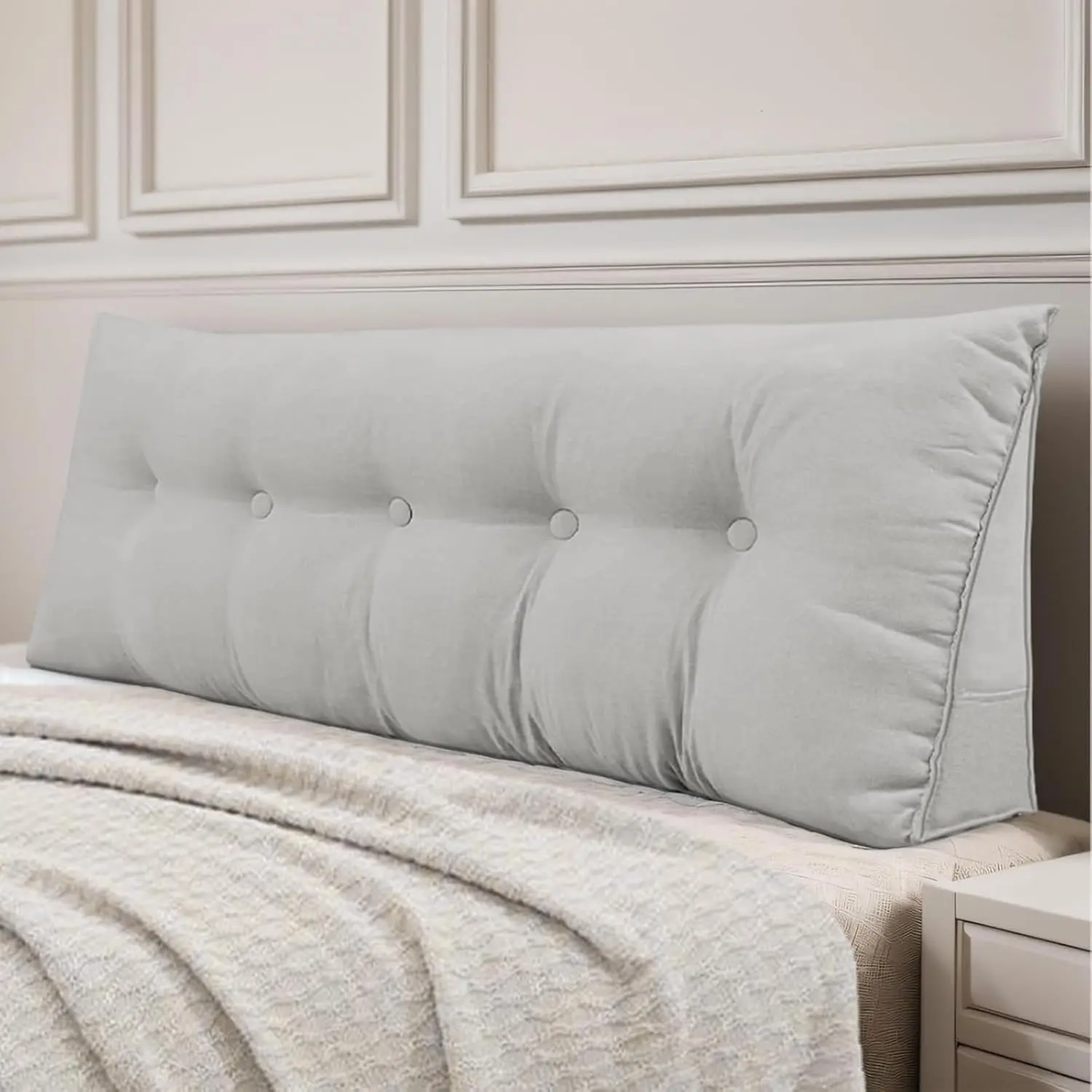 Headboard Pillow for Bed, Large Triangular Wedge Headboard Pillow for Reading and Resting, Backrest Positioning Support Pillow with Removable Cover (, Light Grey)