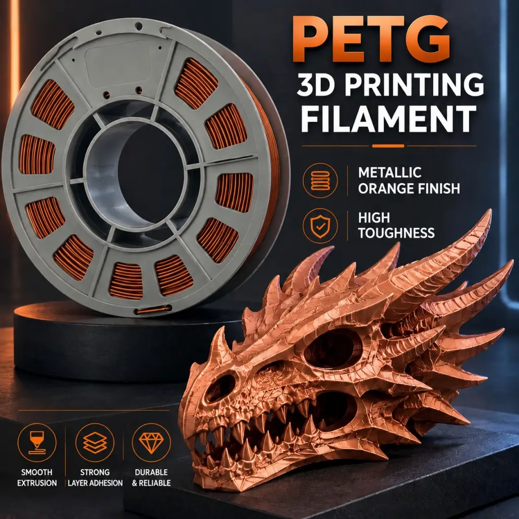 Metallic Orange PETG 3D Printing Filament, 1.75mm 300g Compact Slim Spool - High Toughness, Metallic Finish for Multi-Color 3D Printers, Fdm Printers
